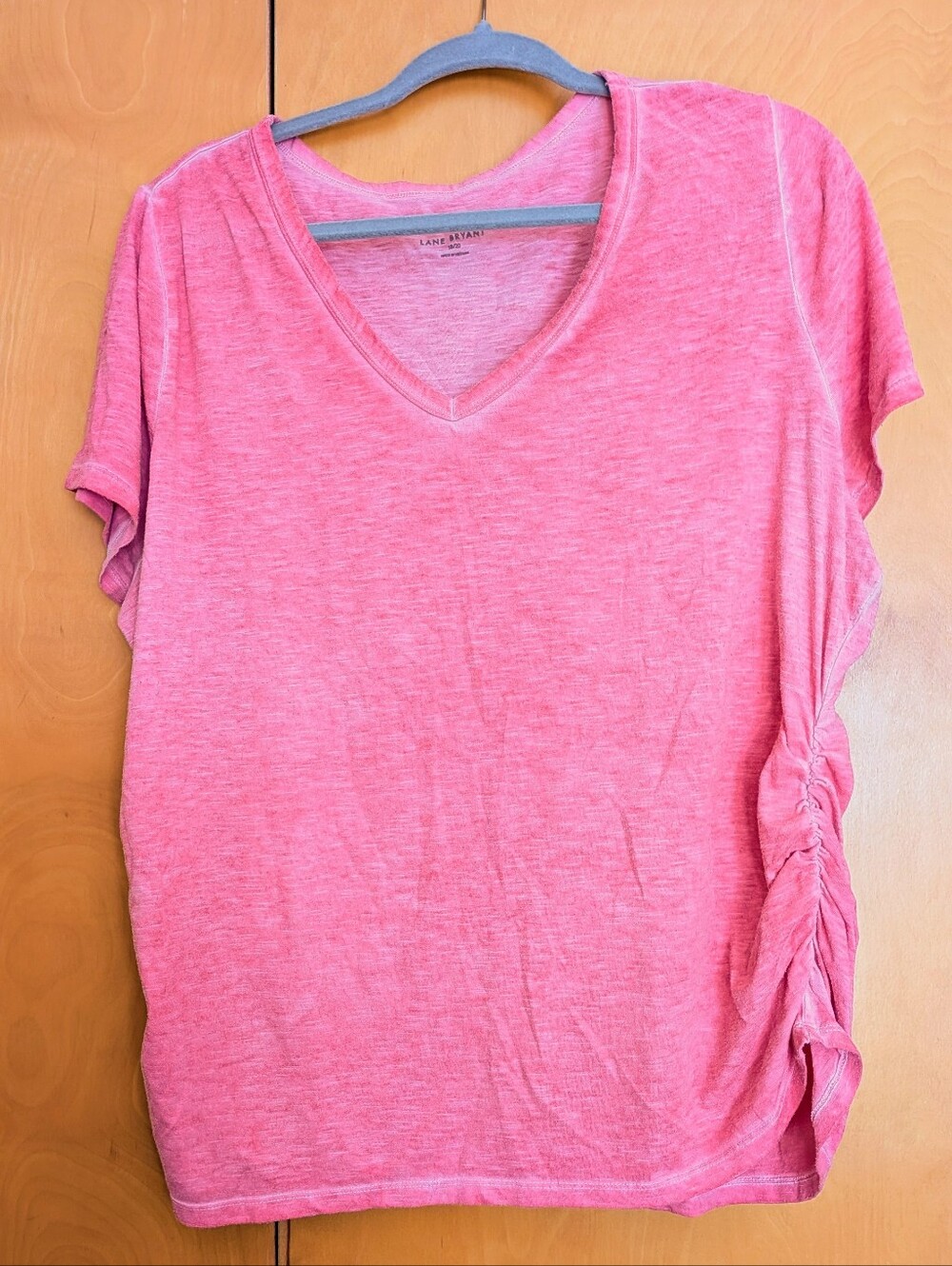Pink V-neck Shirred T-shirt Lane Bryant Size 18/20